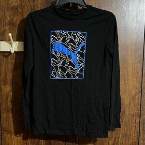 Puma Men's Black Long Sleeve Tee with Blue Graphic